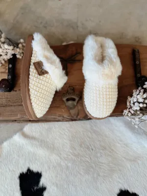 Women's Sweater Knit Fuzzy Slippers In Cream