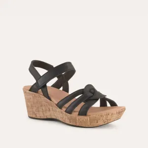 Women's Tropical Wedge Sandals In Soft Black Leather