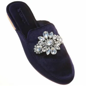 Women's Velvet Mule In Navy