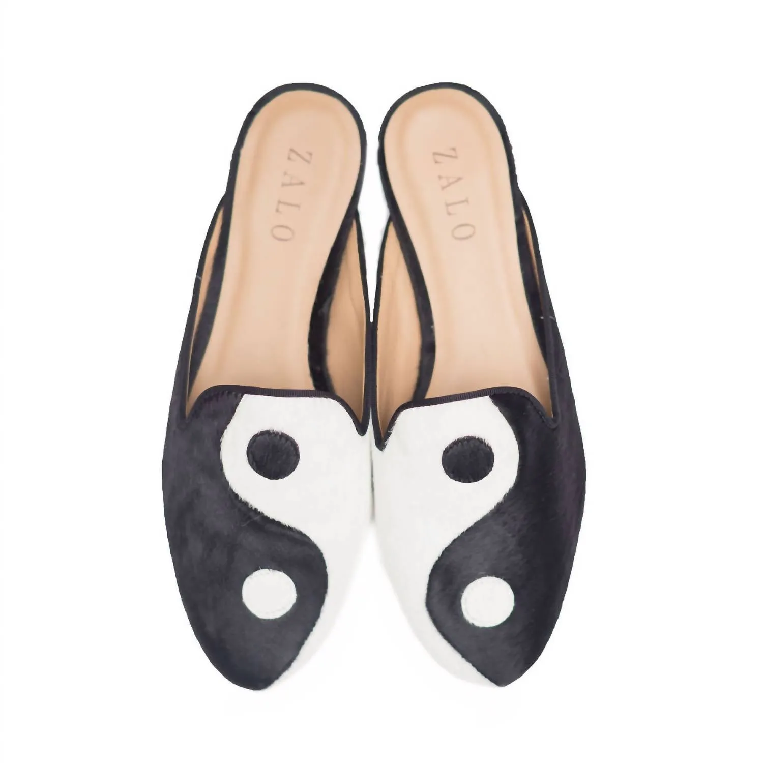 Women's Yin Yang Calf Hair Mule In Black And White